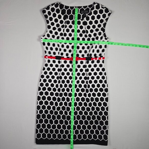 Connected Apparel Black White Honeycomb Sheath Dress Red Belt Geometric‎ 14 - Picture 8 of 12